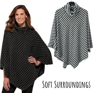 Soft Surroundings OS Poncho Sweater Presley‎ Soft Cozy Stripes Cowl Neck Women’s thumbnail 2