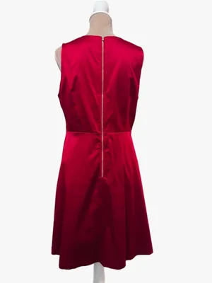 PARIS SUNDAY Red Sateen V Neck Dress Sleeveless Fit Flare Women’s Sz L Cocktail thumbnail 7