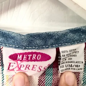 Metro Express Vintage Denim Chambray Red Plaid Flannel Back Button Vest L 14/16 thumbnail 6