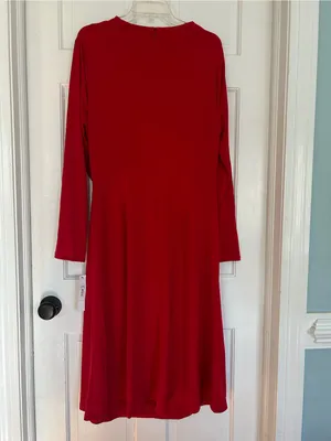 Maggy London Red Long-Sleeve Draped Waist Midi Dress thumbnail 2