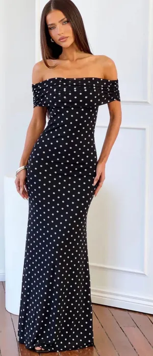 Beginning Boutique Cole Black Polka Mesh Black Dress thumbnail 1