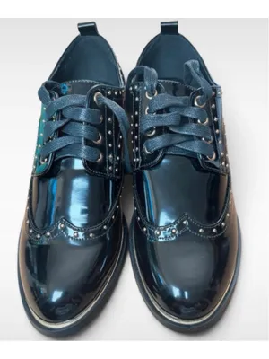 🔥 MIDNIGHT VELVET Studded Patent Wingtip Oxfords 7M Major Whimsygoth Vibes 🔥 thumbnail 7