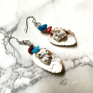 Blue orange shell drop earrings thumbnail 3