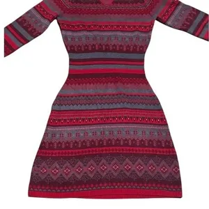 Athleta Womens Red‎ Fair Isle Sweater Dress Long Sleeve Cotton Blend Cabin Small thumbnail 14