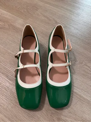 Green White Patent Mary Jane Heeled Flats 41 thumbnail 3