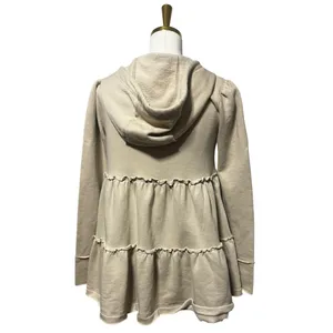 Free People Tiered Trapeze Zip Sweatshirt, Tan/Beige, Size S, Retails $128 thumbnail 2