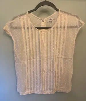Madewell Cream Pintuck Swiss Dot Cap Sleeve Blouse thumbnail 1