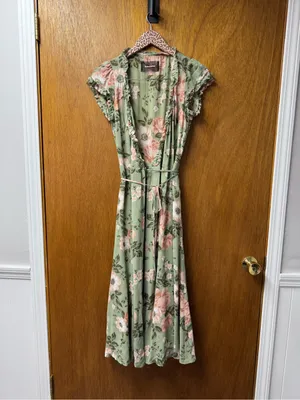 Reformation Gwenyth Dress Athena Short Sleeve Wrap Midi Floral Green Small thumbnail 10