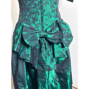 VTG 80s Emerald Green Iridescent Taffeta & Floral Prom Party Dress Whimsigoth thumbnail 6