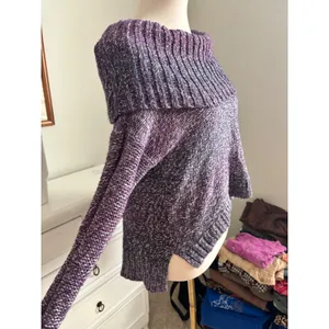 American Eagle Purple Marled Chunky Knit Sweater Y2K Boho Off Shoulder Oversized thumbnail 2