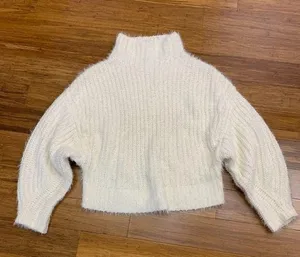 Express Fuzzy Knit Mock Neck Cropped Sweater Womens XS IvoryPullover Cozy Winter thumbnail 1
