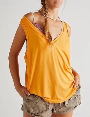 Free People Orange Moon Dance Knit Oversized V Neck Tank Top thumbnail 1