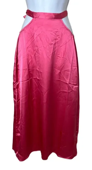 NWT WEWOREWHAT Hot Pink Satin Cut‎ Out Midi Length Skirt XS thumbnail 1