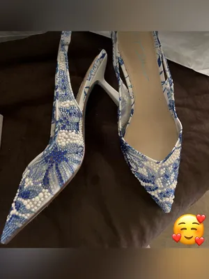 Betsey Johnson Blue & White Beaded Pointed Toe Slingback thumbnail 8