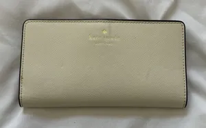 KATE SPADE Leather Slim Bifold Wallet White‎ Cream Quiet Luxury Designer READ thumbnail 1