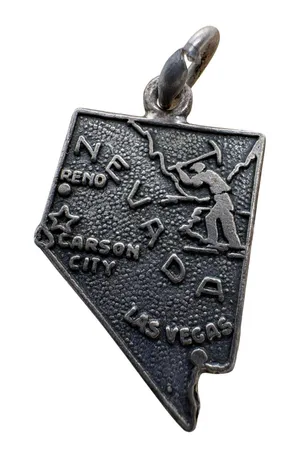 Vintage Sterling Silver Nevada State Map Charm Prospector Las Vegas Reno 2.18g thumbnail 1