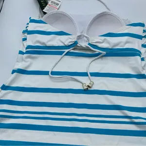 Lauren Ralph Lauren Women Tankini Swimsuit Top LR44E88 Turquoise Stripe Size 10 thumbnail 3