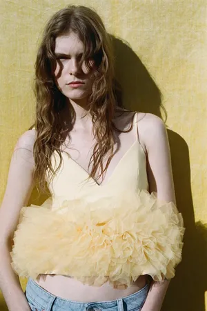 Zara top blouse butter yellow ruffle tulle thumbnail 12