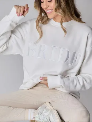 Six Stories BRIDE Embroidered White Crewneck Sweatshirt thumbnail 1