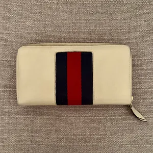 Gucci Calfskin Leather Sylvie Zip Wallet, ivory thumbnail 2