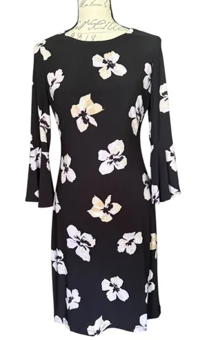 Tommy Hilfiger Black Floral Bell Sleeve Shift Dress Size 2 thumbnail 1