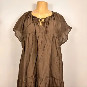 Coline Brown Maxi Dress Sz M Kaftan Loose Short Sleeves Coverup thumbnail 2