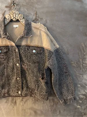 POL Two-Tone Leopard Print Denim Jacket in Brown/Tan Women’s Size L thumbnail 5