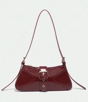 SHEIN Burgundy Mini Shoulder Bag with Buckle Strap thumbnail 1