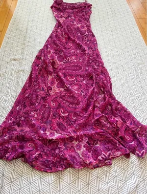 Zara backless pink and purple midi dress with open back and ruffle detail, size XS thumbnail 6