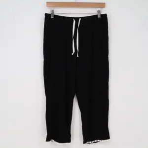 Cheibear Pajama Set Womens Medium Pom Pom Trim Black Rayon Spandex Excellent thumbnail 6