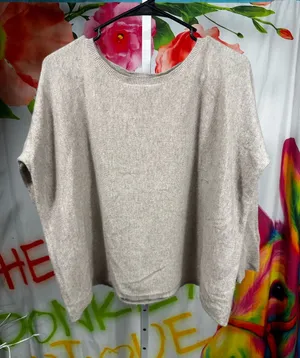38. Garnet Hill Soft Beige Knit Boxy Sweatshirt thumbnail 1