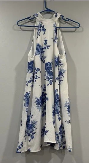 Lulus Darling Dearest Blue And White Floral Print Swing Dress Small S thumbnail 1