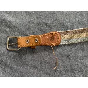 Vintage Striped Woven Belt Brown Faux Leather Trim Silver Buckle Size 34 thumbnail 4