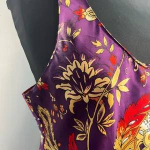 Natori paisley printed purple midi length satin nightgown size large thumbnail 2