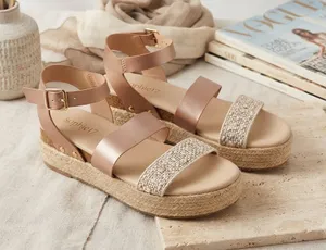 Womens Neutral Espadrille Platform Sandals with Ankle Strap Tan Size 5 thumbnail 1