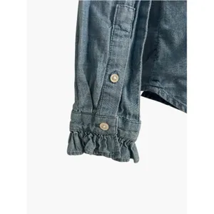 J.Crew Womens Blue Chambray Ruffle Neck Button Down Shirt Long Sleeve Small thumbnail 4