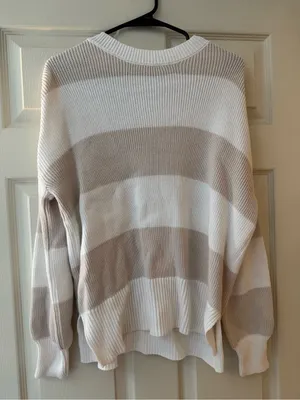 moon & madison Beige and White Striped Crewneck Sweater thumbnail 1