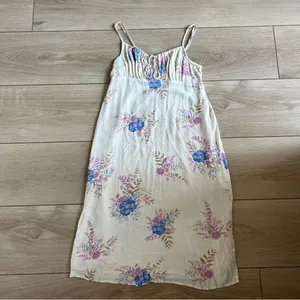 Lucky Brand Floral Printed Slip Dress Midi Cream Blue Size Small thumbnail 9