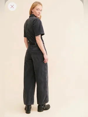 NWT Free People Edison Wide Leg Coverall Moxie Black Denim Jumpsuit XL thumbnail 3