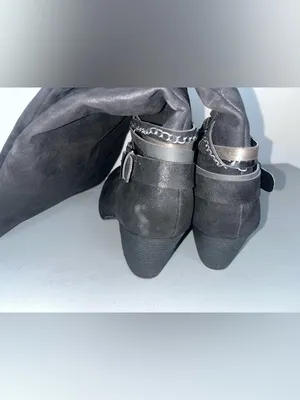 Jellypop Kylee Chain Strap Gunmetal Metallic Brushed Moto Boho Knee Zip Boots 10 thumbnail 9