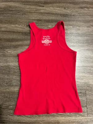 Harley Davidson Red Ribbed sleeveless tank top XL Y2K Rhinestone Heart Biker thumbnail 3