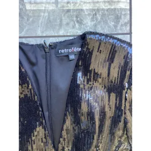 Retrofete Black Sequin Long Sleeve V-Neck Romper XS Party Event thumbnail 2