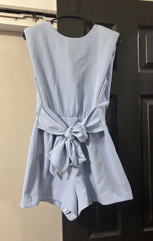 TCEC Light Blue Sleeveless Romper with Back Tie Accent thumbnail 1