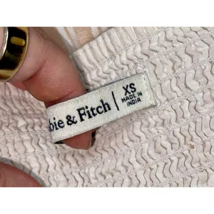 Abercrombie & Fitch White Tan Beige Striped Tie Front Smocked Mini Dress Size XS thumbnail 9