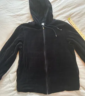 Real Clothes Women Black Velour Quilted Zip Up Hoodie Sweatshirt Size Large thumbnail 1