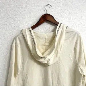 J Jill Womens Cardigan Ivory One Button Emroidered Hooded Cotton Size Large thumbnail 4