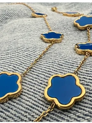 18K Gold Plated stainless steel blue clover necklace Set womens jewelry thumbnail 2