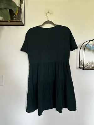 Madewell‎ Green Popover Lightspun Tiered Mini Dress 100% Cotton Size Small thumbnail 2