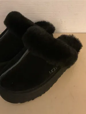 UGG women Black Suede fur platform slipper shoes US 6 thumbnail 4