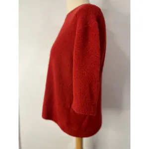 Minimalist Red Cashmere Blend Boxy Short Sleeve Sweater L thumbnail 5